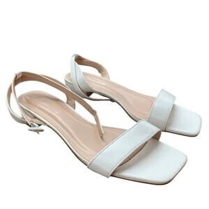 New Shoe Land Womens 10 Melinda 1.5" Heel White Open Square Toe Ankle Strap Shoe